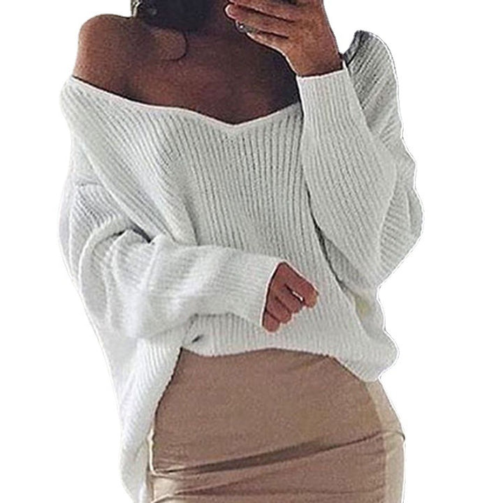 Casual knitted sweater for women with asymmetrical neckline and loose fit Lune London