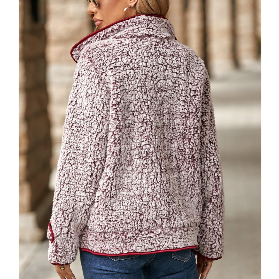 Fleece jacket for women with high collar and fluffy texture Lune London
