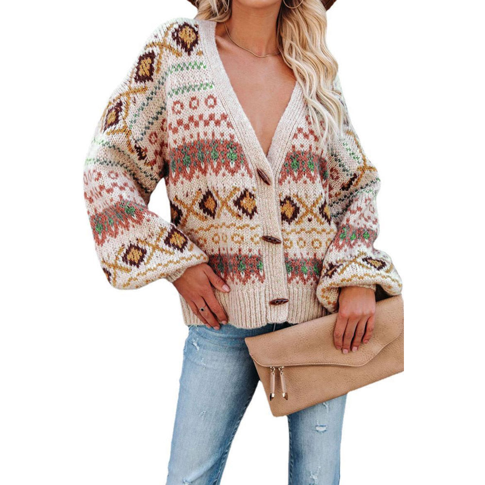 Women's cardigan with folk pattern and casual cut Lune London