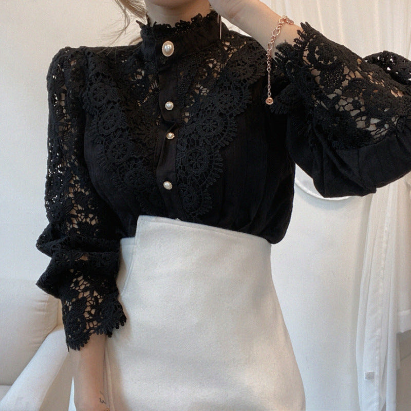 Femme blouse en dentelle élégante avec col montant Chic & Stil