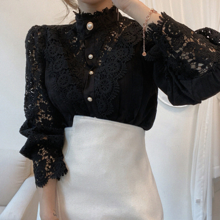 Femme blouse en dentelle élégante avec col montant Chic & Stil