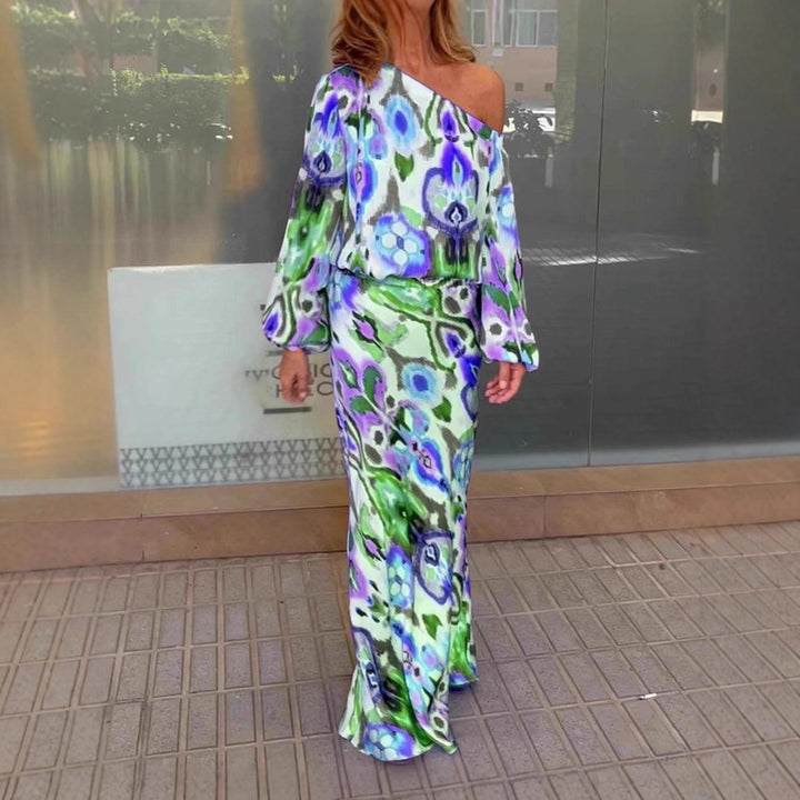 Robe maxi élégante pour femmes à coupe asymétrique avec manches lisses Chic & Stil