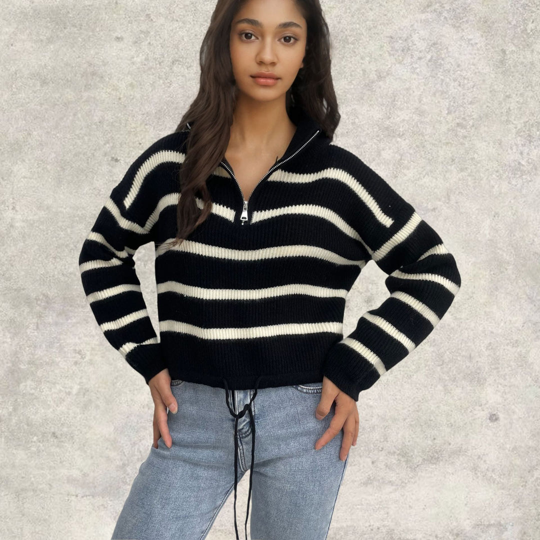 Pull en tricot pour femmes avec col zippé et coupe ajustée Chic & Stil