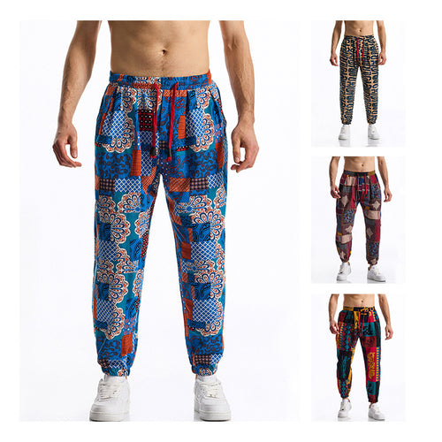 Men's casual pants with colorful pattern and elastic waistband Lune London