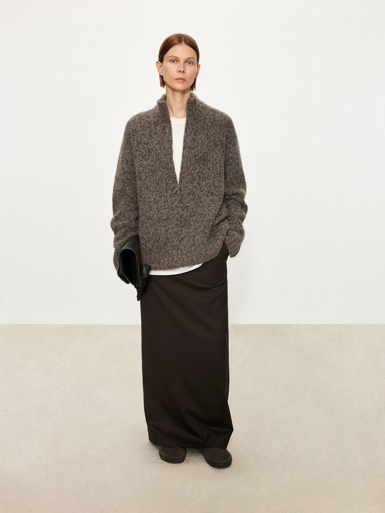 Ladies oversized knitted vest with V-neck and chic style