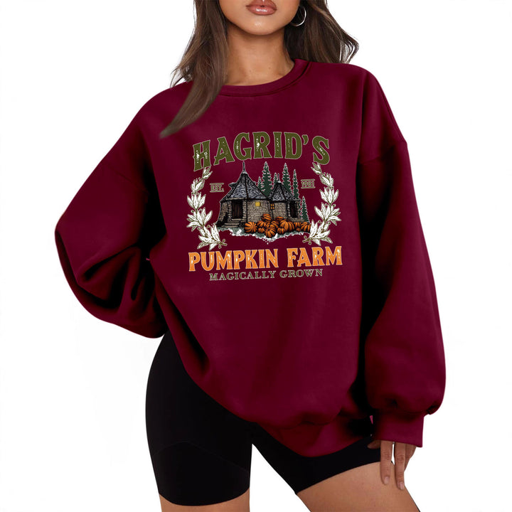 Sweat-shirt femme avec col rond confortable et motif citrouille d'automne Chic & Stil