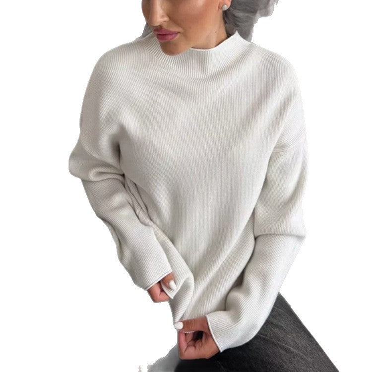 Ladies modern knit top with high collar and fine ribbed pattern Lune London