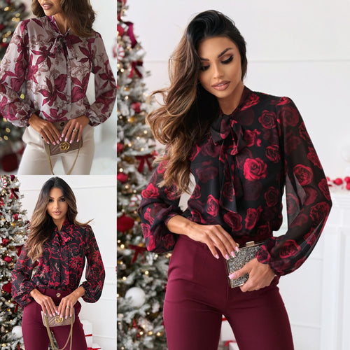 Elegant women's blouse with bow collar and floral patterns Lune London