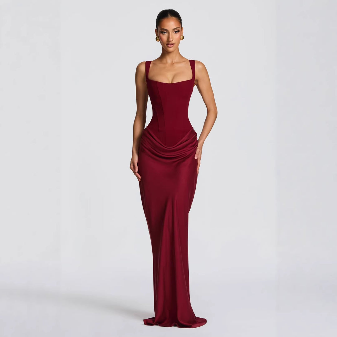 Women Elegant Maxi Dress with Fitted Cut and Deep Neckline Lune London