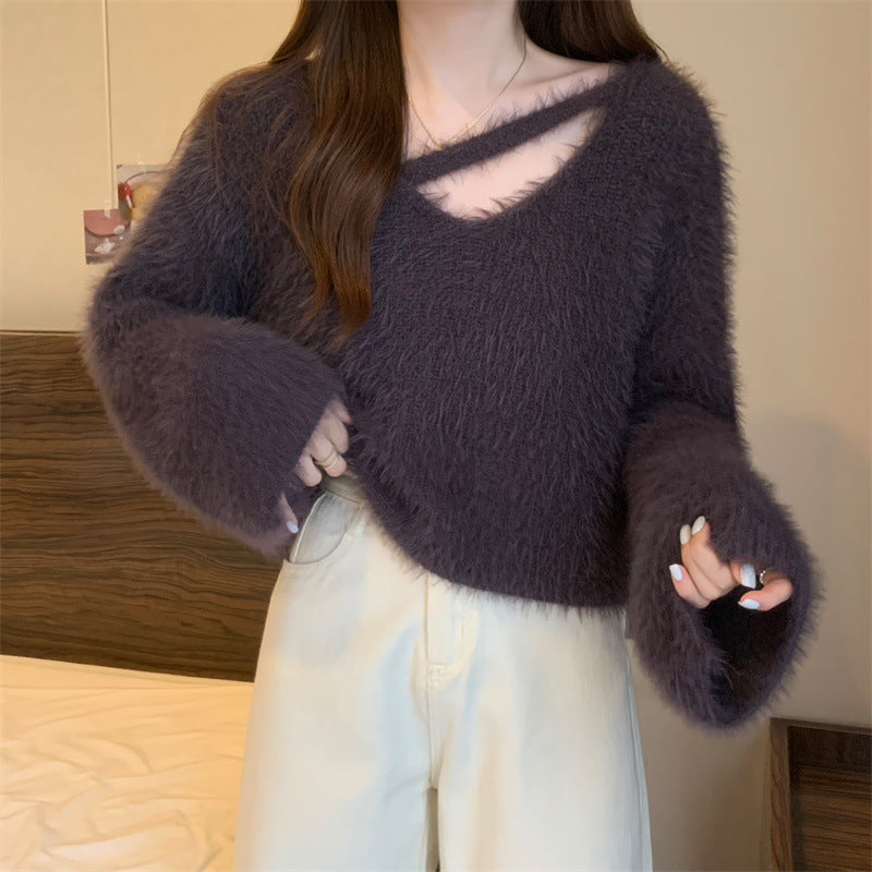 Pull Femme Fluffy à Coupe Décontractée et Décolleté en V Profond Chic & Stil