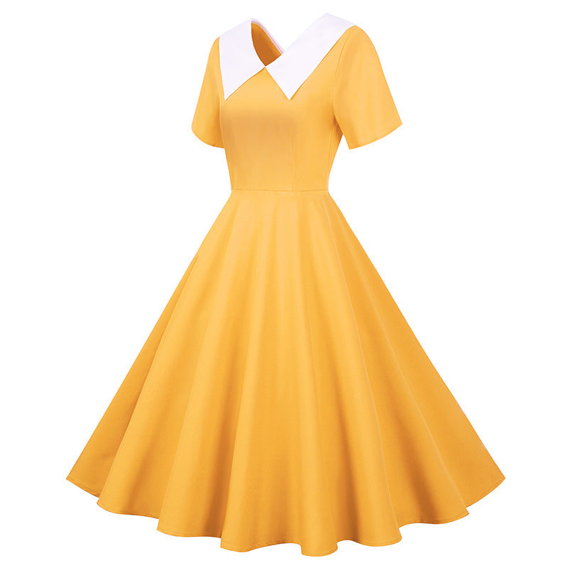 Robe Swing rétro pour femmes avec col élégant et jupe évasée Chic & Stil