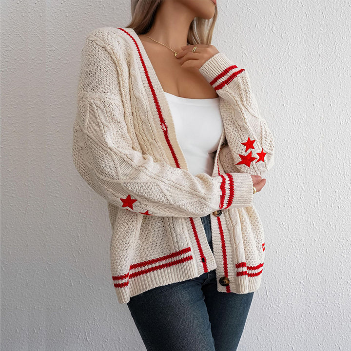 Chunky knit cardigan for women with contrasting details Lune London