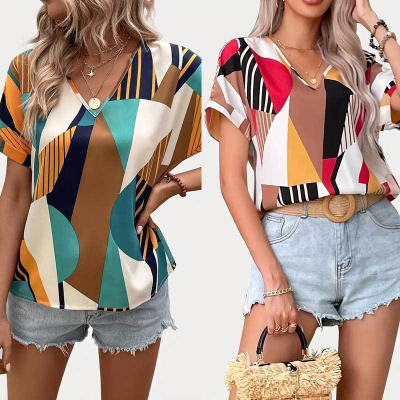 Women Short Sleeve Top Abstract Print Lune London