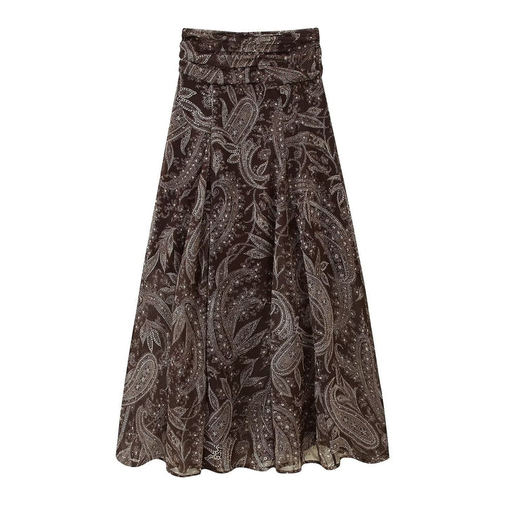Elegant maxi skirt for women with paisley floral pattern and elastic waistband Lune London
