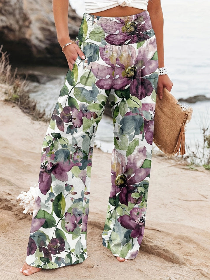 Chic and Style Floral Print Palazzo Pants for Women with Elastic Waistband