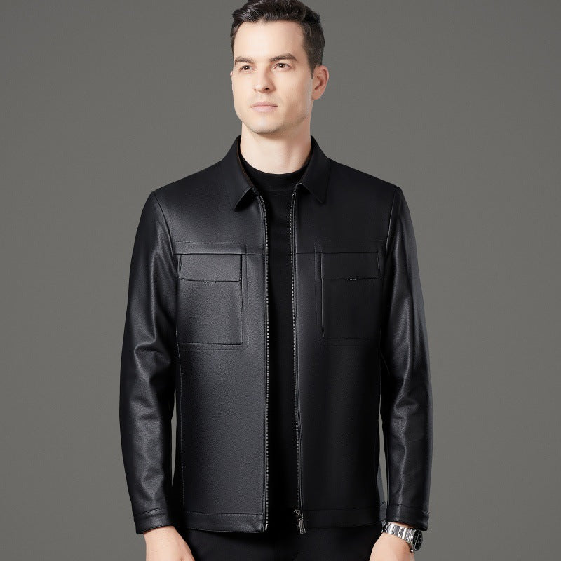 Elegant synthetic leather jacket for men with practical pockets Chic and Style