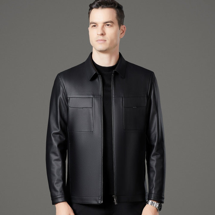 Elegant synthetic leather jacket for men with practical pockets Chic and Style