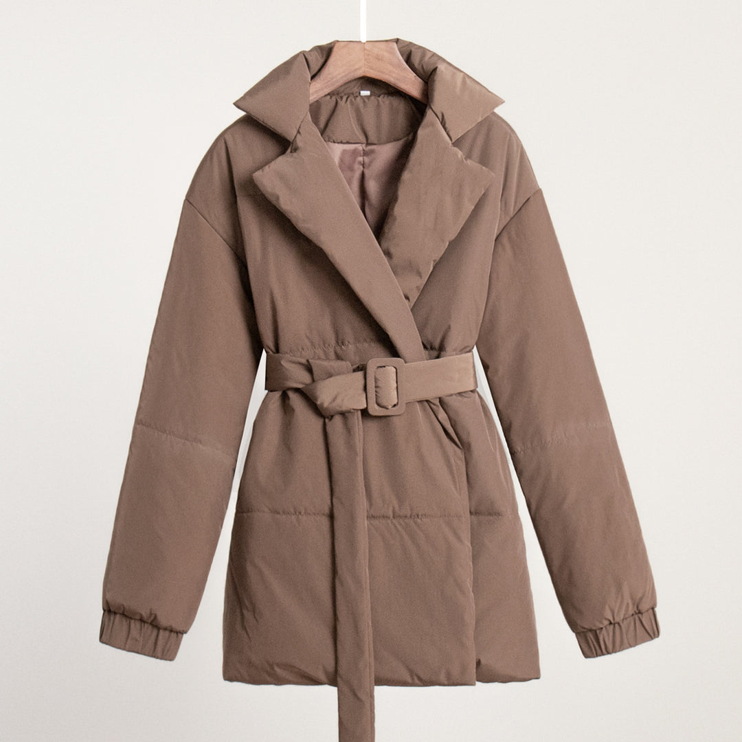 Women Elegant and warm quilted jacket with waist belt Lune London