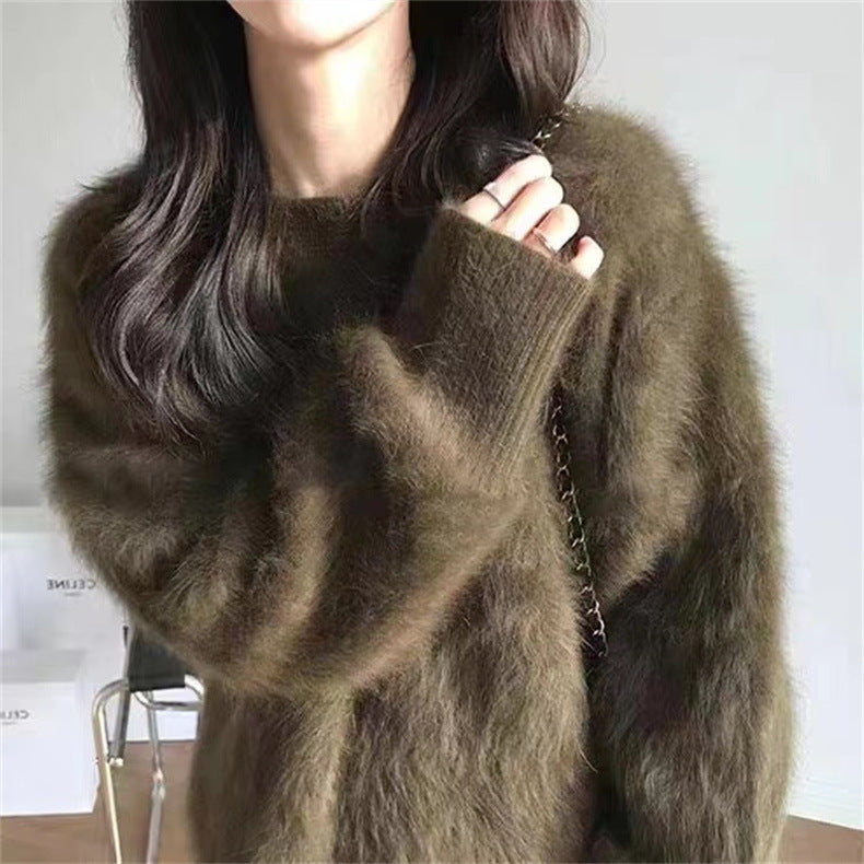 Women Plush Round Neck Sweater with Relaxed Fit and Oversized Size Lune London
