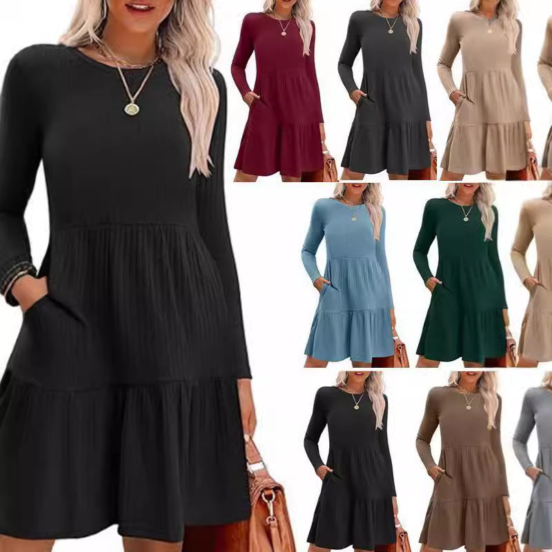 Maxi dress for women with ribbed structure and flared skirt Lune London