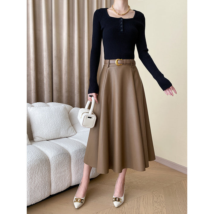 Women's Long Sleeve Ribbed Knit Top with Button Placket Chic & Stil