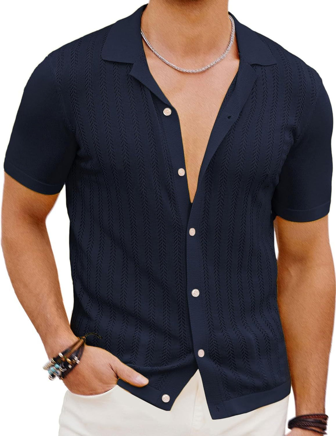 Short Sleeve Knit Shirt for Men with Textured Design Lune London