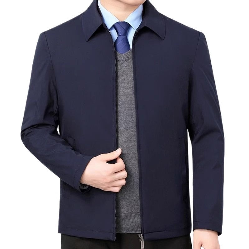 Temperature-regulating transition jacket for men with practical high collar Lune London