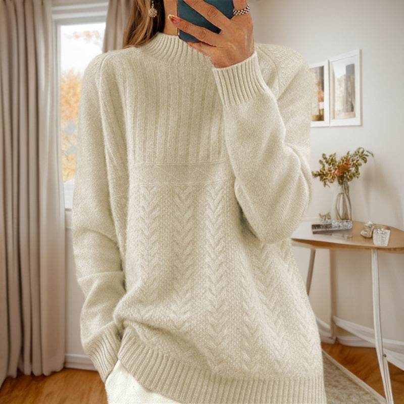 Knitted sweater for women with creative twisted pattern and high collar Lune London