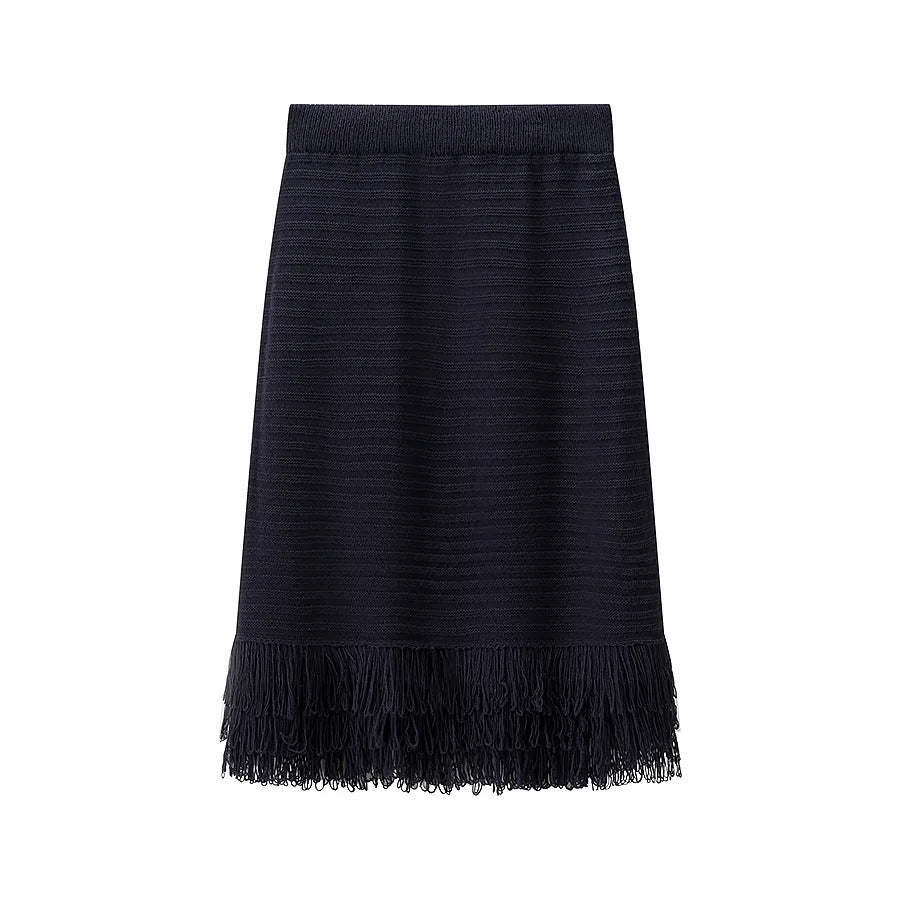 Midi skirt for women with fringed hem and textured design Lune London
