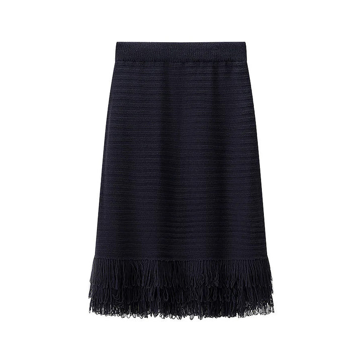 Midi skirt for women with fringed hem and textured design Lune London