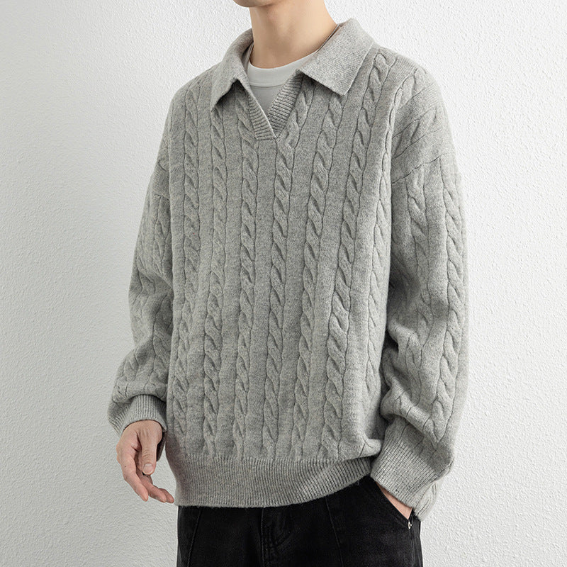 Men's knit sweater with nautical cable pattern and classic collar Lune London