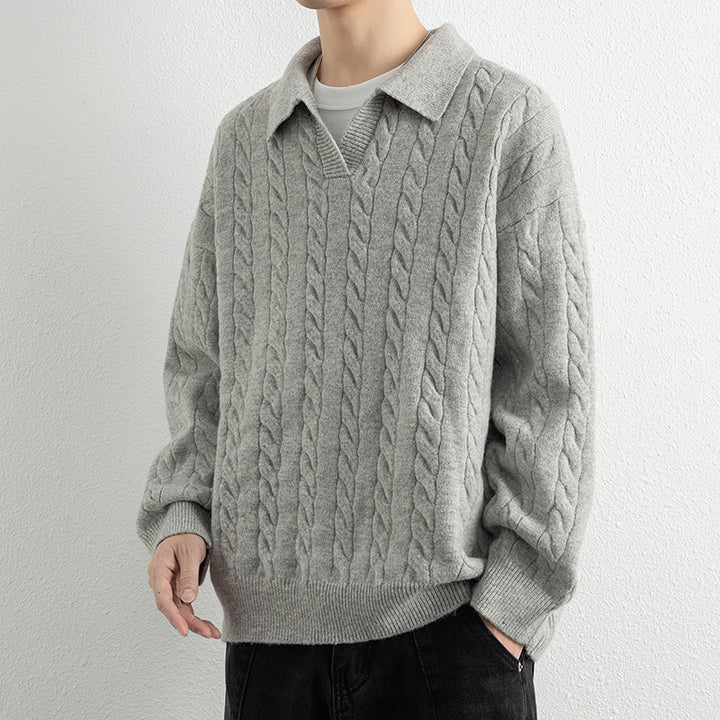 Men's knit sweater with nautical cable pattern and classic collar Lune London