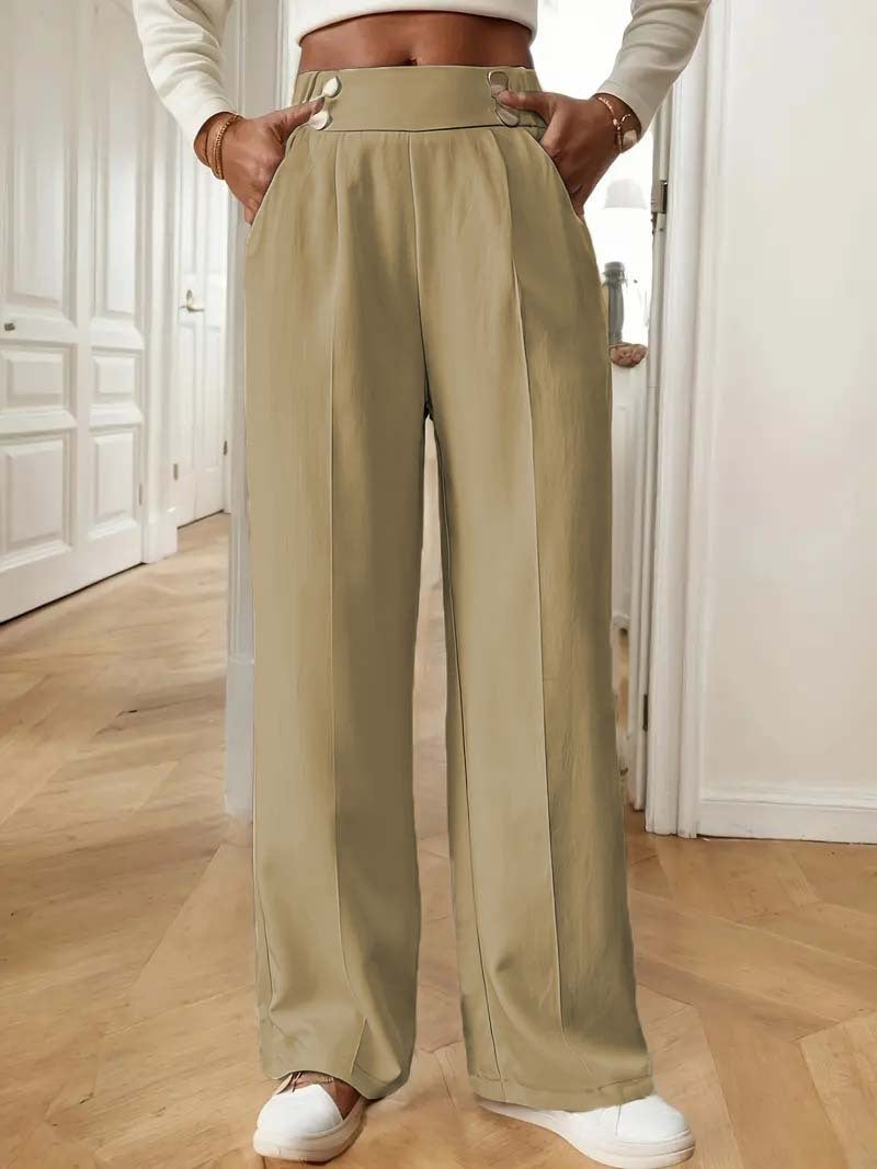 Elegant and airy high-waisted pants for women with wide legs and practical pockets Lune London