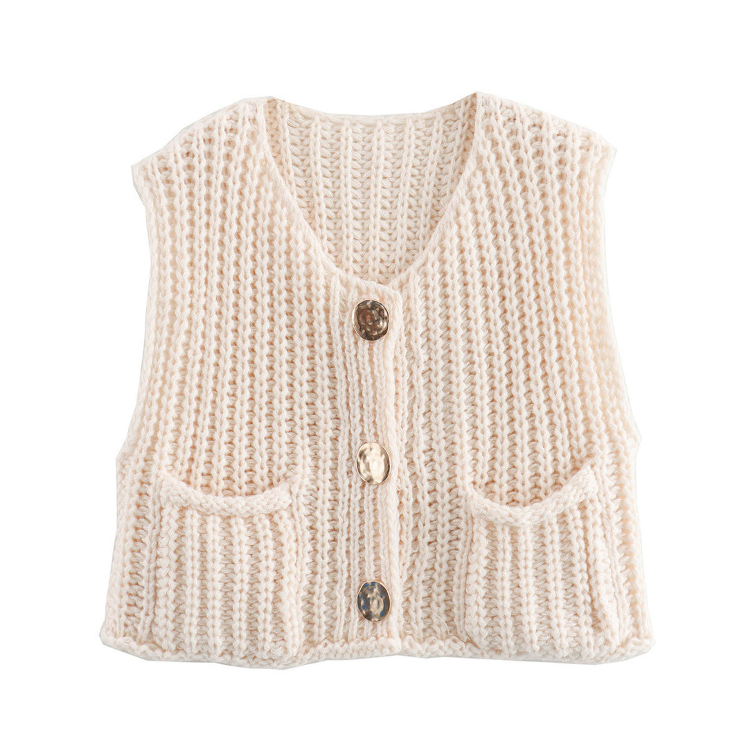Knitted ladies' vest with golden buttons and pockets Lune London