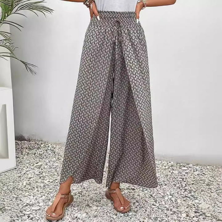 Pantalons larges taille haute pour femmes avec ceinture élastique et motif graphique Chic & Stil