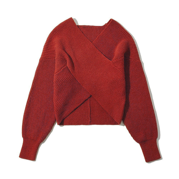 Oversized knit sweater with wrap design and textured fabric for women Lune London