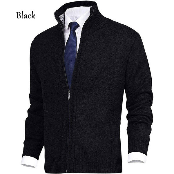 Men's knitted jacket with high collar and zipper Lune London