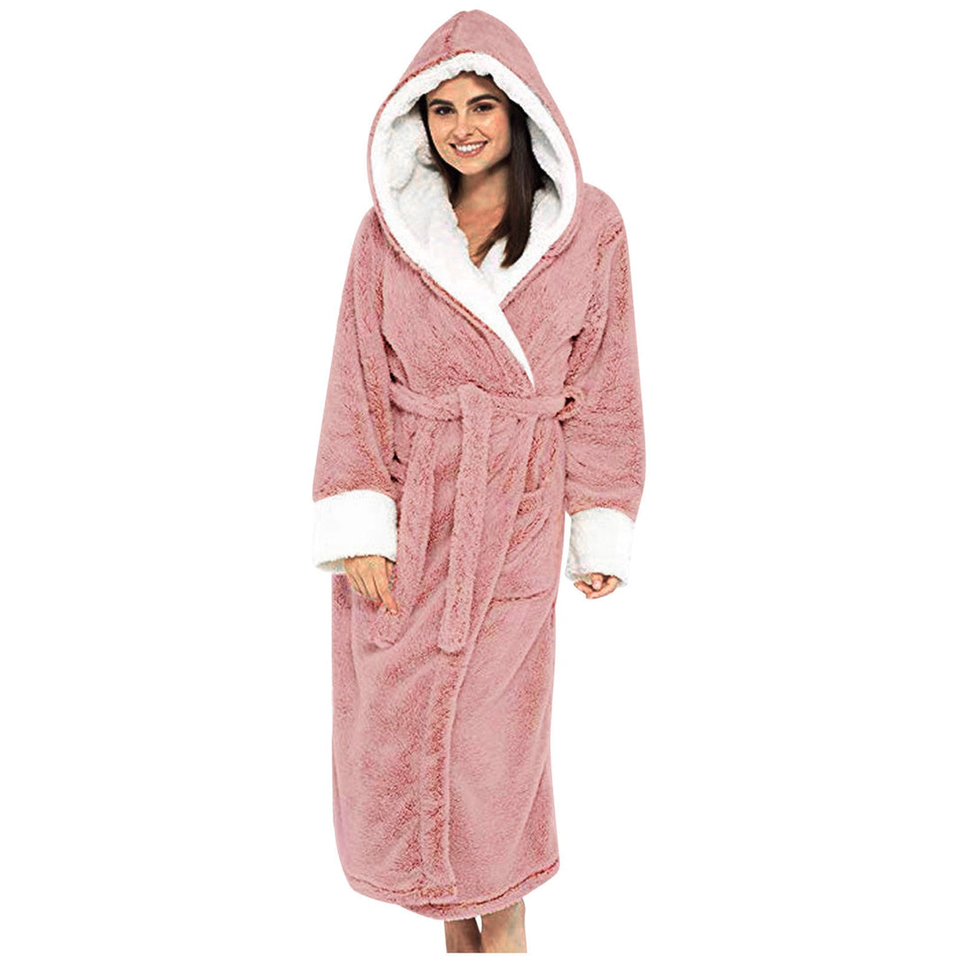 Women's Cozy Fleece Bathrobe with Hood and Belt Lune London