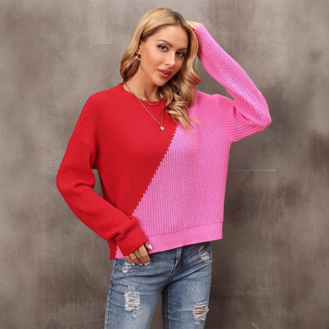 Pull tendance pour femmes avec design à blocs de couleur asymétriques Chic & Stil