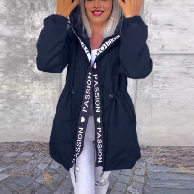 Ladies casual hooded jacket with contrasting inscriptions Lune London