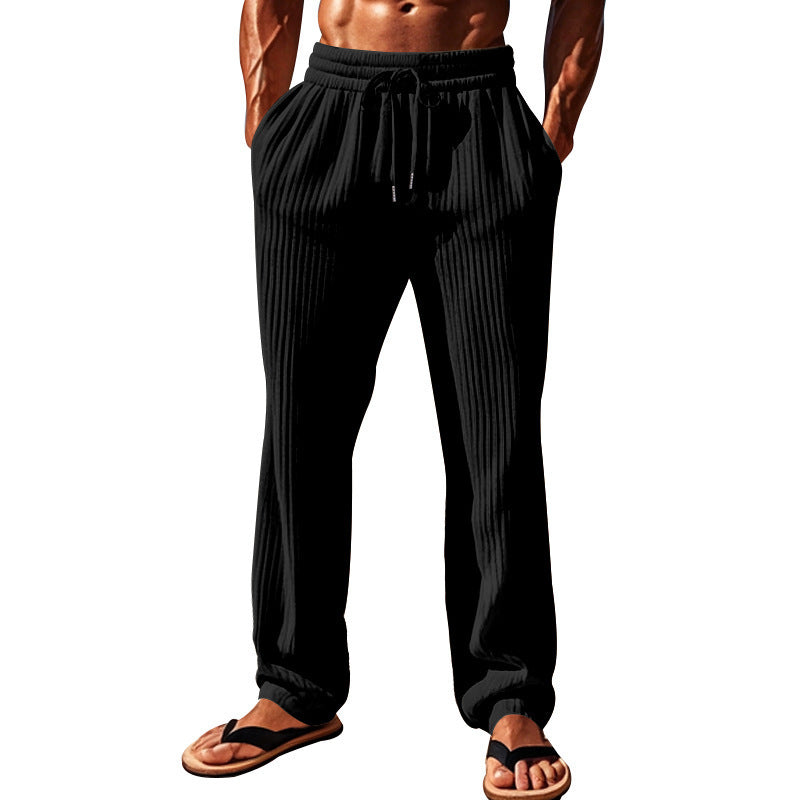 Comfortable leisure pants for men with elastic waistband and decorative ribbed pattern Lune London