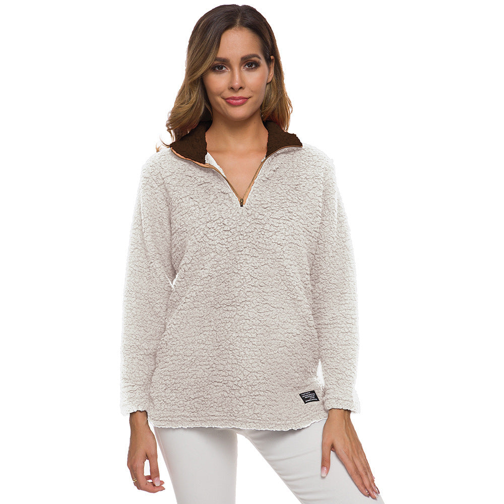 Comfortable fleece sweater for women with high collar and zipper Lune London