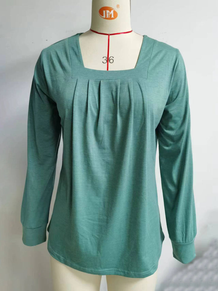 Long sleeve T-shirt for women with square neckline and feminine ruche Lune London