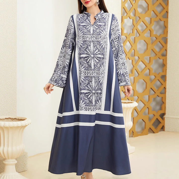 Maxi dress for women with elegant high neck and flared sleeves Lune London