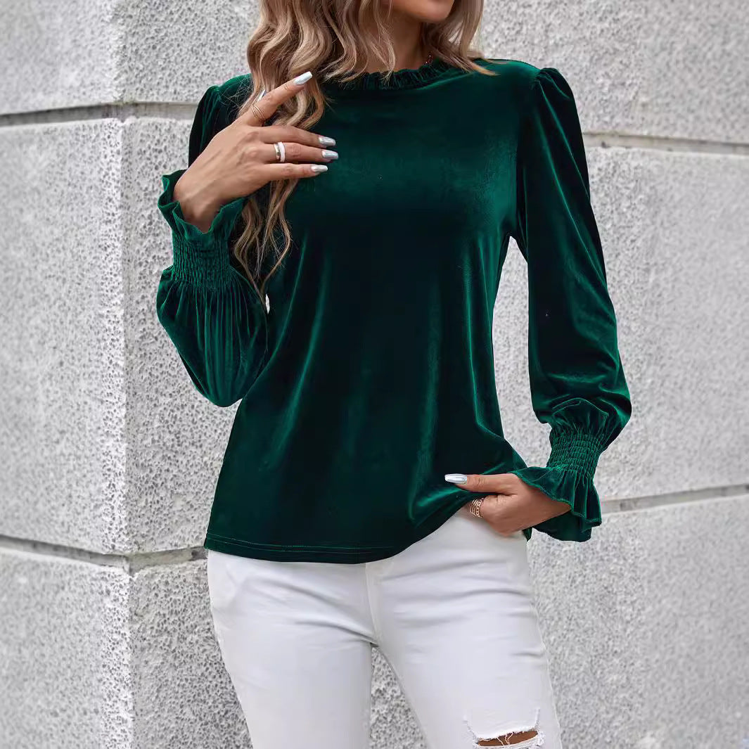Women's Velvet Top with Ruffled Sleeves Lune London