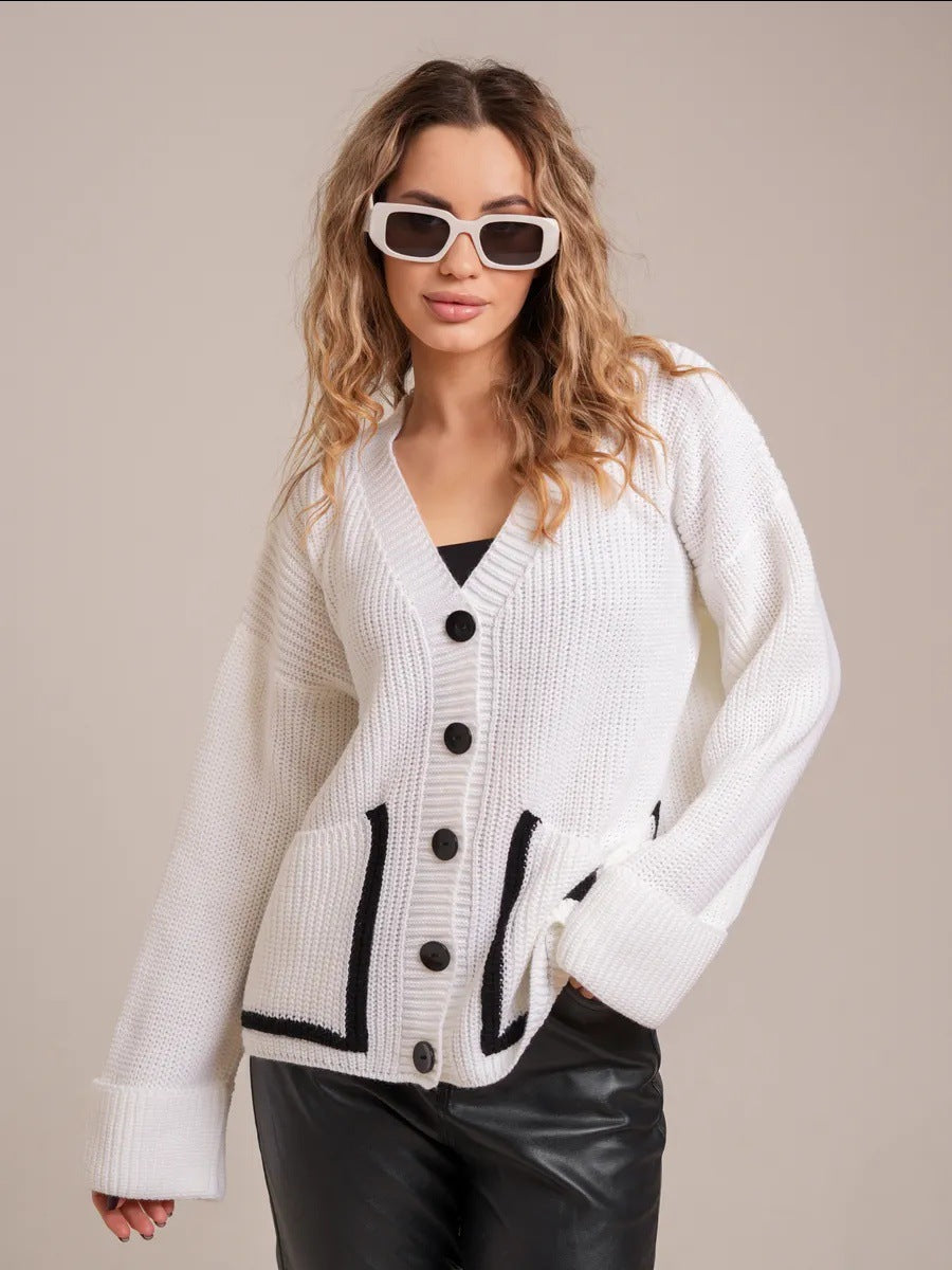 Cardigan chunky en tricot pour femmes avec poches plaquées pratiques et fermeture à boutons élégante Chic & Stil