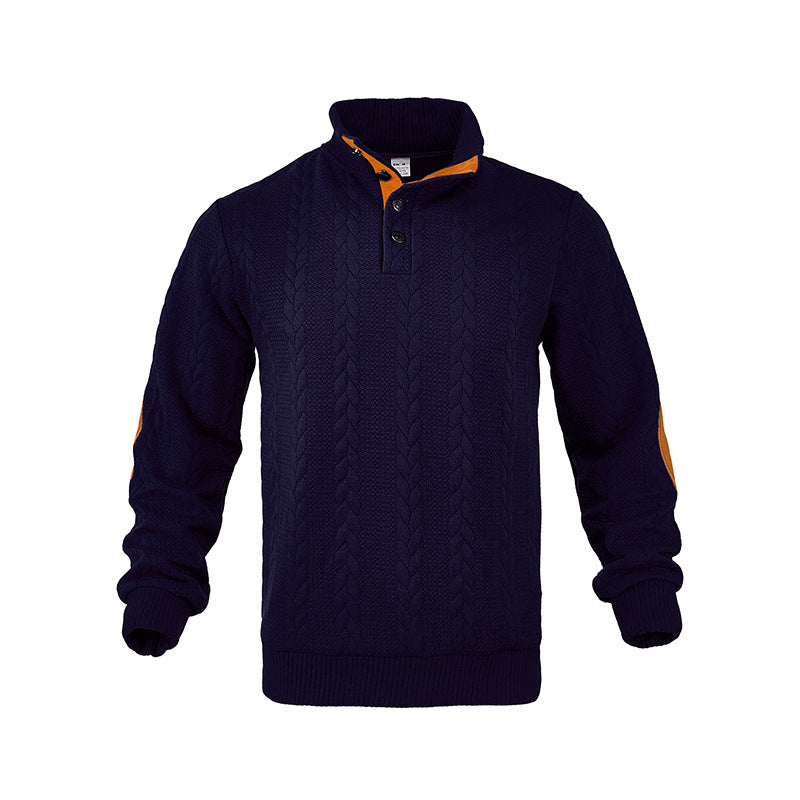 Modern knit sweater for men with high collar and contrasting accents Lune London
