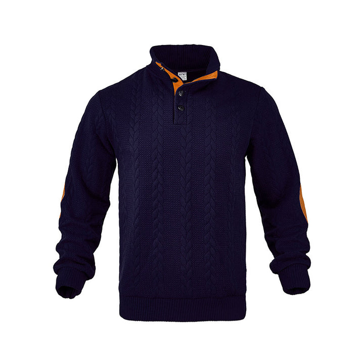 Modern knit sweater for men with high collar and contrasting accents Lune London