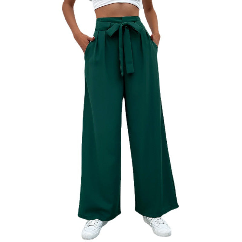 Women Wide Leg Trousers with Knot Detail at the Waist Lune London