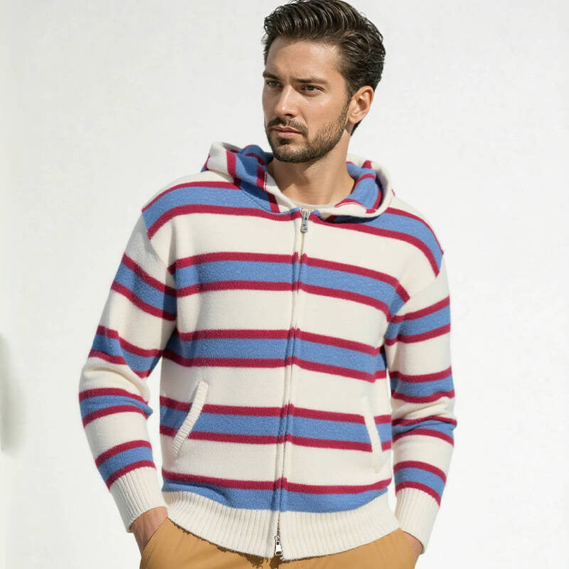Hooded jacket for men with modern stripes and practical pockets Lune London